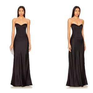Anna October Delancy Maxi Dress black satin Boned bodice Contour bust S NWT $825